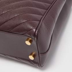 Pre Owned Saint Laurent Burgundy Matelassé Leather Monogram Shopper Tote