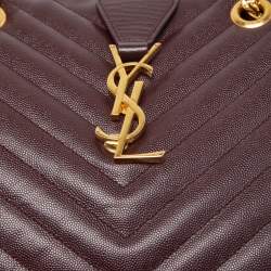 Pre Owned Saint Laurent Burgundy Matelassé Leather Monogram Shopper Tote
