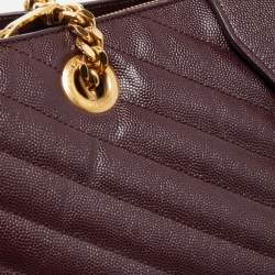 Pre Owned Saint Laurent Burgundy Matelassé Leather Monogram Shopper Tote