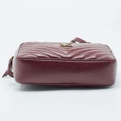 Pre Owned Saint Laurent Burgundy Matelassé Leather Monogram Lou Camera Crossbody Bag