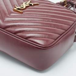 Pre Owned Saint Laurent Burgundy Matelassé Leather Monogram Lou Camera Crossbody Bag