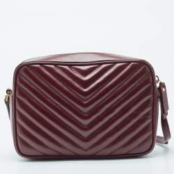 Pre Owned Saint Laurent Burgundy Matelassé Leather Monogram Lou Camera Crossbody Bag