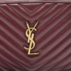 Pre Owned Saint Laurent Burgundy Matelassé Leather Monogram Lou Camera Crossbody Bag