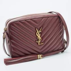 Pre Owned Saint Laurent Burgundy Matelassé Leather Monogram Lou Camera Crossbody Bag