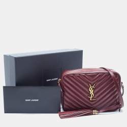 Pre Owned Saint Laurent Burgundy Matelassé Leather Monogram Lou Camera Crossbody Bag