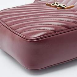 Pre Owned Saint Laurent Burgundy Matelassé Leather Monogram Lou Camera Crossbody Bag