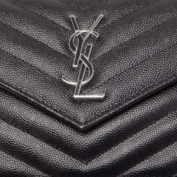 Pre Owned Saint Laurent Black Leather Cassandre Chain Clutch