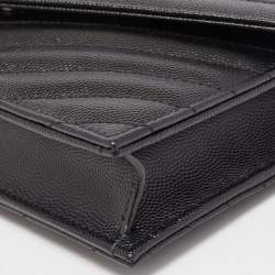 Pre Owned Saint Laurent Black Leather Cassandre Chain Clutch