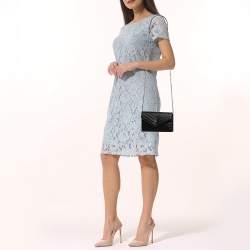 Pre Owned Saint Laurent Black Leather Cassandre Chain Clutch