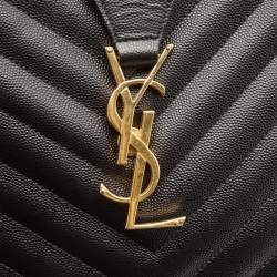 Pre Owned Saint Laurent Black Matelasse Leather Cassandre Shopper Tote