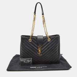 Pre Owned Saint Laurent Black Matelasse Leather Cassandre Shopper Tote