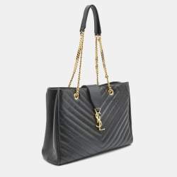 Pre Owned Saint Laurent Black Matelasse Leather Cassandre Shopper Tote