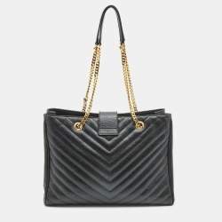 Pre Owned Saint Laurent Black Matelasse Leather Cassandre Shopper Tote