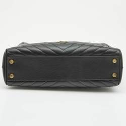 Pre Owned Saint Laurent Black Matelasse Leather Cassandre Shopper Tote