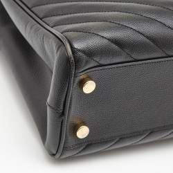 Pre Owned Saint Laurent Black Matelasse Leather Cassandre Shopper Tote