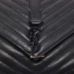 Saint Laurent Black Matelassé Leather Medium College Top Handle Bag