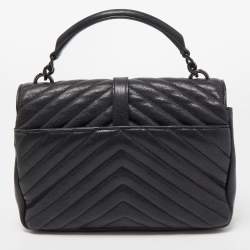 Saint Laurent Black Matelassé Leather Medium College Top Handle Bag