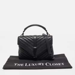 Saint Laurent Black Matelassé Leather Medium College Top Handle Bag