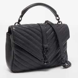 Saint Laurent Black Matelassé Leather Medium College Top Handle Bag