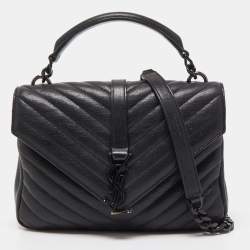Saint Laurent Black Matelassé Leather Medium College Top Handle Bag