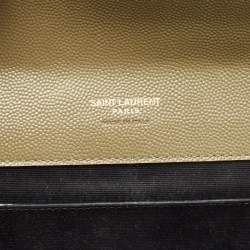 Pre Owned Saint Laurent Olive Green Mix Matelassé Leather Envelope Flap Clutch