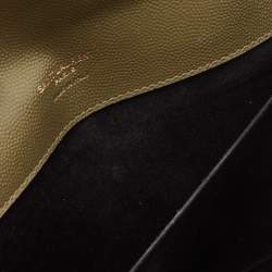 Pre Owned Saint Laurent Olive Green Mix Matelassé Leather Envelope Flap Clutch