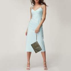 Pre Owned Saint Laurent Olive Green Mix Matelassé Leather Envelope Flap Clutch