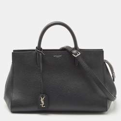 Saint Laurent Small Cabas Rive Gauche Bag In Black Grained Leather And  Suede