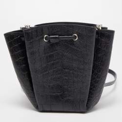 Pre Owned Saint Laurent Black Croc Embossed Leather Mini Emmanuelle Bucket Bag