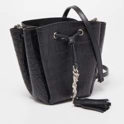 Pre Owned Saint Laurent Black Croc Embossed Leather Mini Emmanuelle Bucket Bag