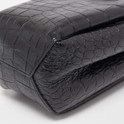 Pre Owned Saint Laurent Black Croc Embossed Leather Mini Emmanuelle Bucket Bag