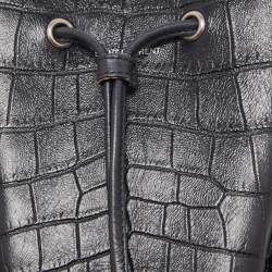 Pre Owned Saint Laurent Black Croc Embossed Leather Mini Emmanuelle Bucket Bag