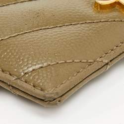 Saint Laurent Green Matelassé Leather Cassandre Card Holder