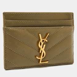 Saint Laurent Green Matelassé Leather Cassandre Card Holder