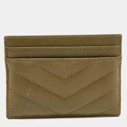 Saint Laurent Green Matelassé Leather Cassandre Card Holder