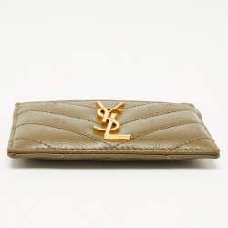 Saint Laurent Green Matelassé Leather Cassandre Card Holder