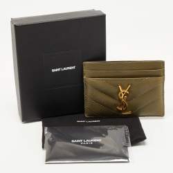 Saint Laurent Green Matelassé Leather Cassandre Card Holder