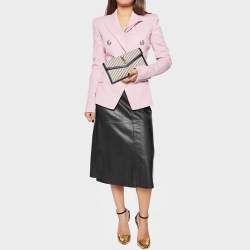 Saint Laurent Beige/Black Striped Canvas and Leather Medium Uptown Clutch