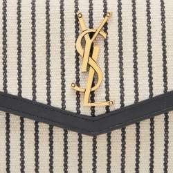 Saint Laurent Beige/Black Striped Canvas and Leather Medium Uptown Clutch