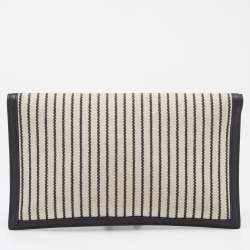 Saint Laurent Beige/Black Striped Canvas and Leather Medium Uptown Clutch