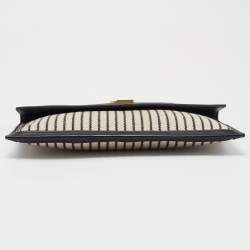 Saint Laurent Beige/Black Striped Canvas and Leather Medium Uptown Clutch