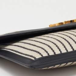 Saint Laurent Beige/Black Striped Canvas and Leather Medium Uptown Clutch