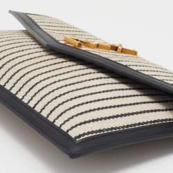 Saint Laurent Beige/Black Striped Canvas and Leather Medium Uptown Clutch