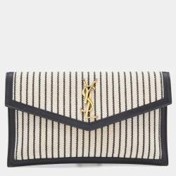 Saint Laurent Beige/Black Striped Canvas and Leather Medium Uptown Clutch