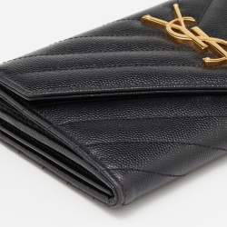 Pre Owned Saint Laurent Black Matelassé Leather Cassandre Continental Wallet