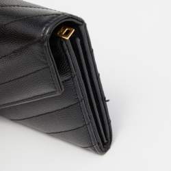 Pre Owned Saint Laurent Black Matelassé Leather Cassandre Continental Wallet