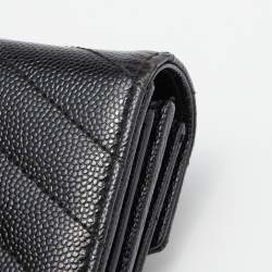 Pre Owned Saint Laurent Black Matelassé Leather Cassandre Continental Wallet