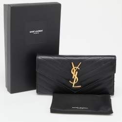 Pre Owned Saint Laurent Black Matelassé Leather Cassandre Continental Wallet