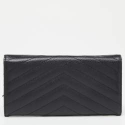 Pre Owned Saint Laurent Black Matelassé Leather Cassandre Continental Wallet
