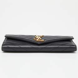 Pre Owned Saint Laurent Black Matelassé Leather Cassandre Continental Wallet